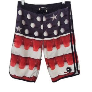 Oneill Board Shorts Beer Pong USA Mens 28 Swim Surf Red Solo Cup